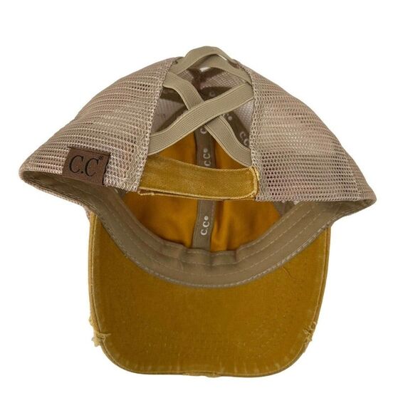 High Ponytail Baseball Cap CC Exclusives Marigold Yellow Distressed Womens OS - Picture 2 of 10